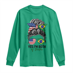 Half American And Brazilian America Brazil Brasil Flag Girl Long Sleeve Shirt Yes I'm Both of Them