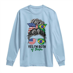 Half American And Brazilian America Brazil Brasil Flag Girl Long Sleeve Shirt Yes I'm Both of Them