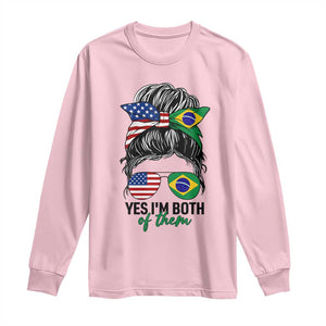 Half American And Brazilian America Brazil Brasil Flag Girl Long Sleeve Shirt Yes I'm Both of Them