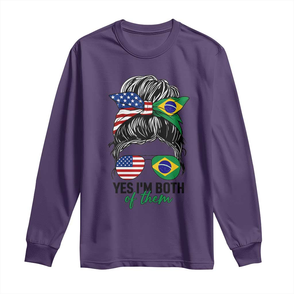 Half American And Brazilian America Brazil Brasil Flag Girl Long Sleeve Shirt Yes I'm Both of Them