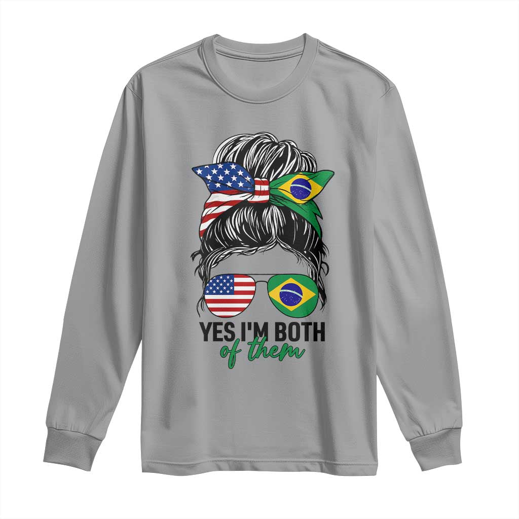 Half American And Brazilian America Brazil Brasil Flag Girl Long Sleeve Shirt Yes I'm Both of Them