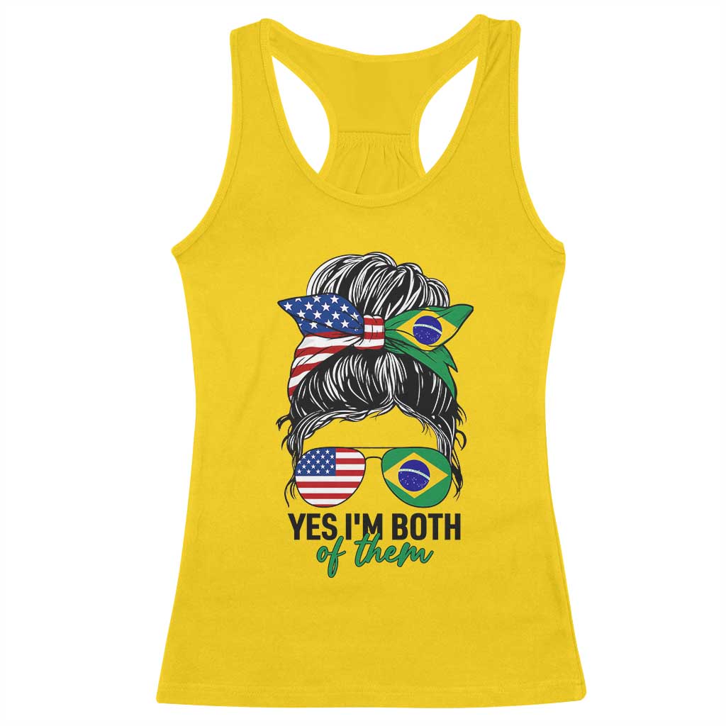Half American And Brazilian America Brazil Brasil Flag Girl Racerback Tank Top Yes I'm Both of Them TS14 Daisy Print Your Wear