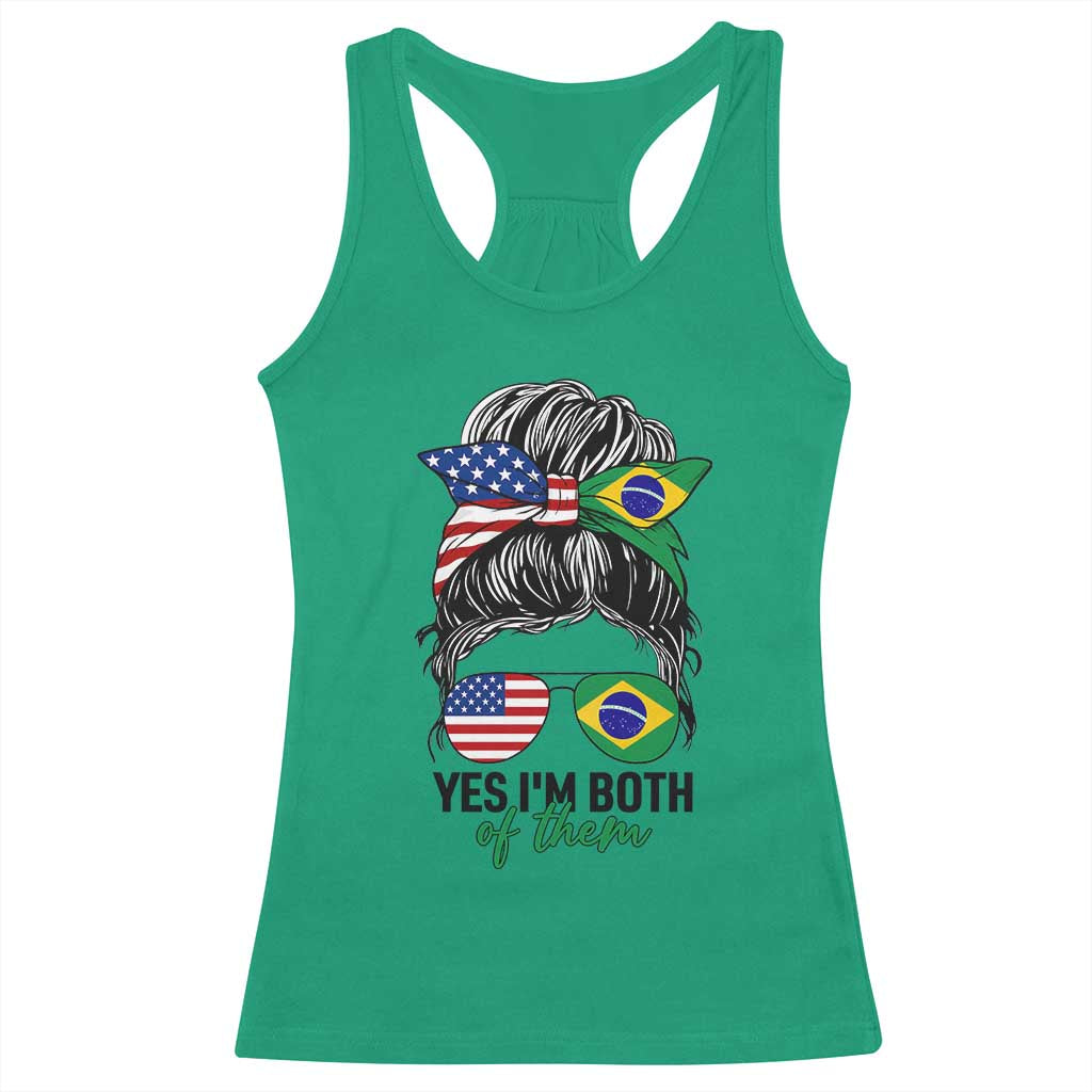 Half American And Brazilian America Brazil Brasil Flag Girl Racerback Tank Top Yes I'm Both of Them