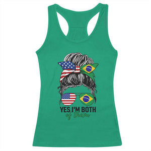 Half American And Brazilian America Brazil Brasil Flag Girl Racerback Tank Top Yes I'm Both of Them