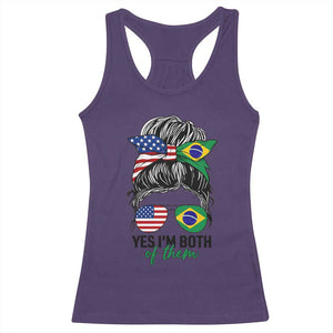 Half American And Brazilian America Brazil Brasil Flag Girl Racerback Tank Top Yes I'm Both of Them