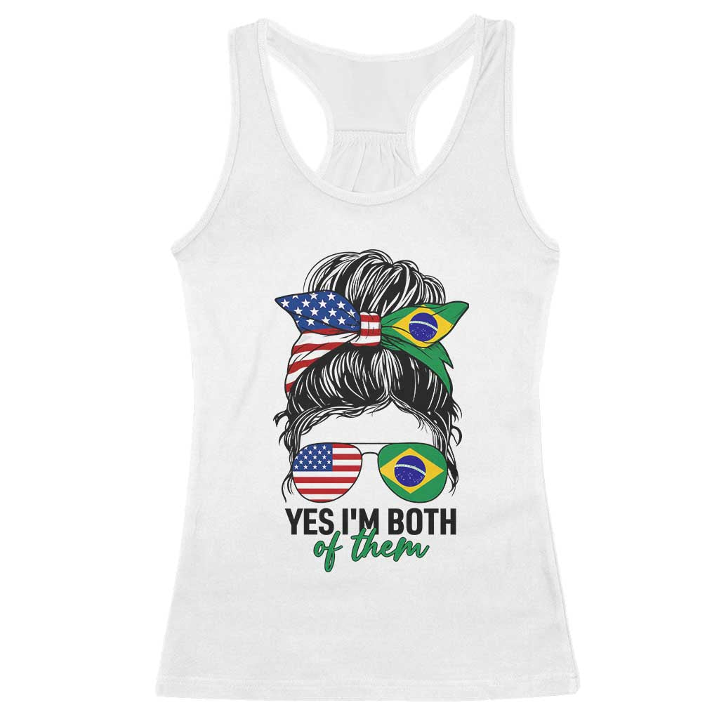 Half American And Brazilian America Brazil Brasil Flag Girl Racerback Tank Top Yes I'm Both of Them
