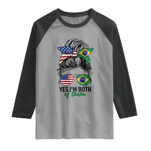 Half American And Brazilian America Brazil Brasil Flag Girl Raglan Shirt Yes I'm Both of Them