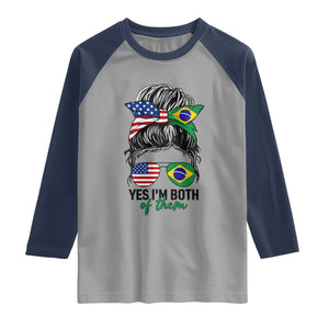 Half American And Brazilian America Brazil Brasil Flag Girl Raglan Shirt Yes I'm Both of Them