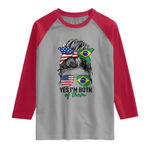 Half American And Brazilian America Brazil Brasil Flag Girl Raglan Shirt Yes I'm Both of Them