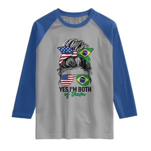 Half American And Brazilian America Brazil Brasil Flag Girl Raglan Shirt Yes I'm Both of Them