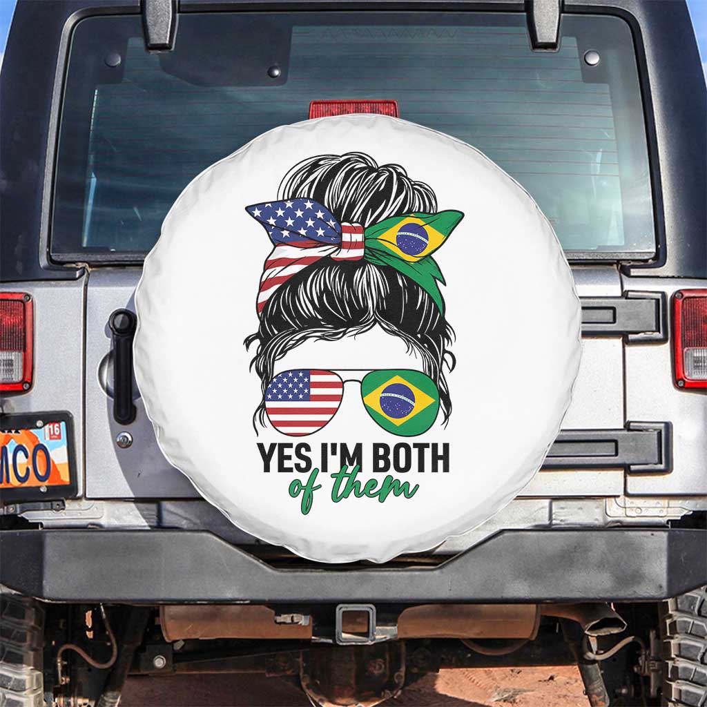 Half American And Brazilian America Brazil Brasil Flag Girl Spare Tire Cover Yes I'm Both of Them