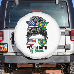 Half American And Brazilian America Brazil Brasil Flag Girl Spare Tire Cover Yes I'm Both of Them