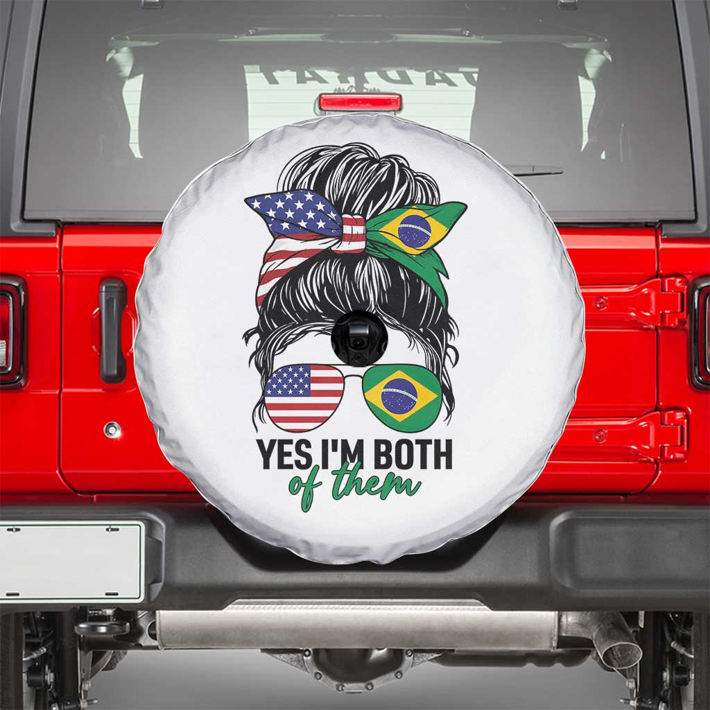 Half American And Brazilian America Brazil Brasil Flag Girl Spare Tire Cover Yes I'm Both of Them