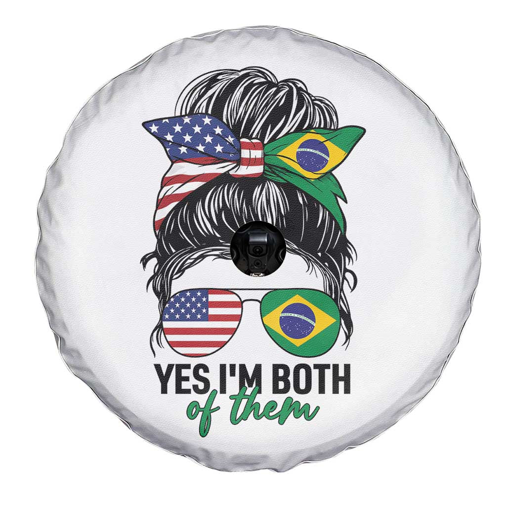 Half American And Brazilian America Brazil Brasil Flag Girl Spare Tire Cover Yes I'm Both of Them