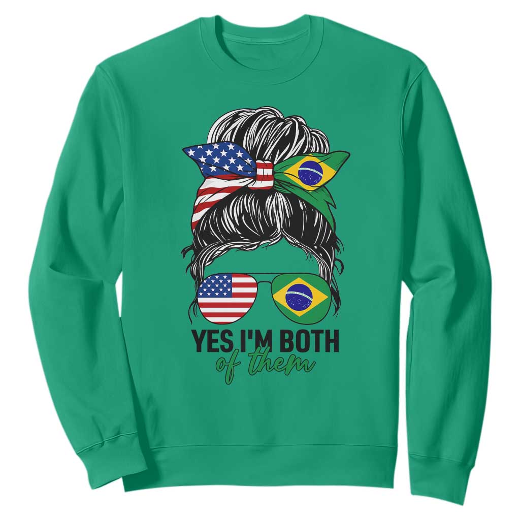 Half American And Brazilian America Brazil Brasil Flag Girl Sweatshirt Yes I'm Both of Them