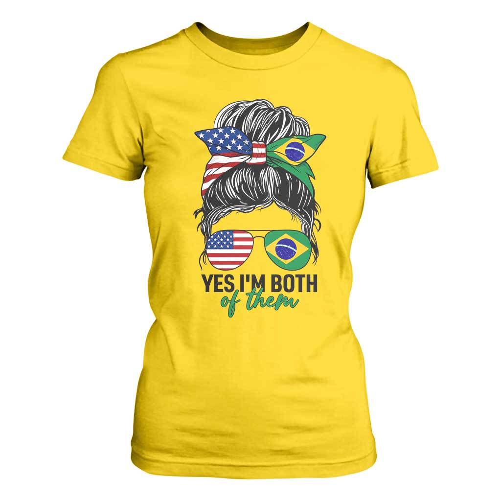 Half American And Brazilian America Brazil Brasil Flag Girl T Shirt For Women Yes I'm Both of Them TS14 Daisy Print Your Wear