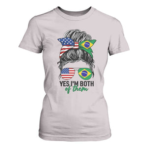 Half American And Brazilian America Brazil Brasil Flag Girl T Shirt For Women Yes I'm Both of Them
