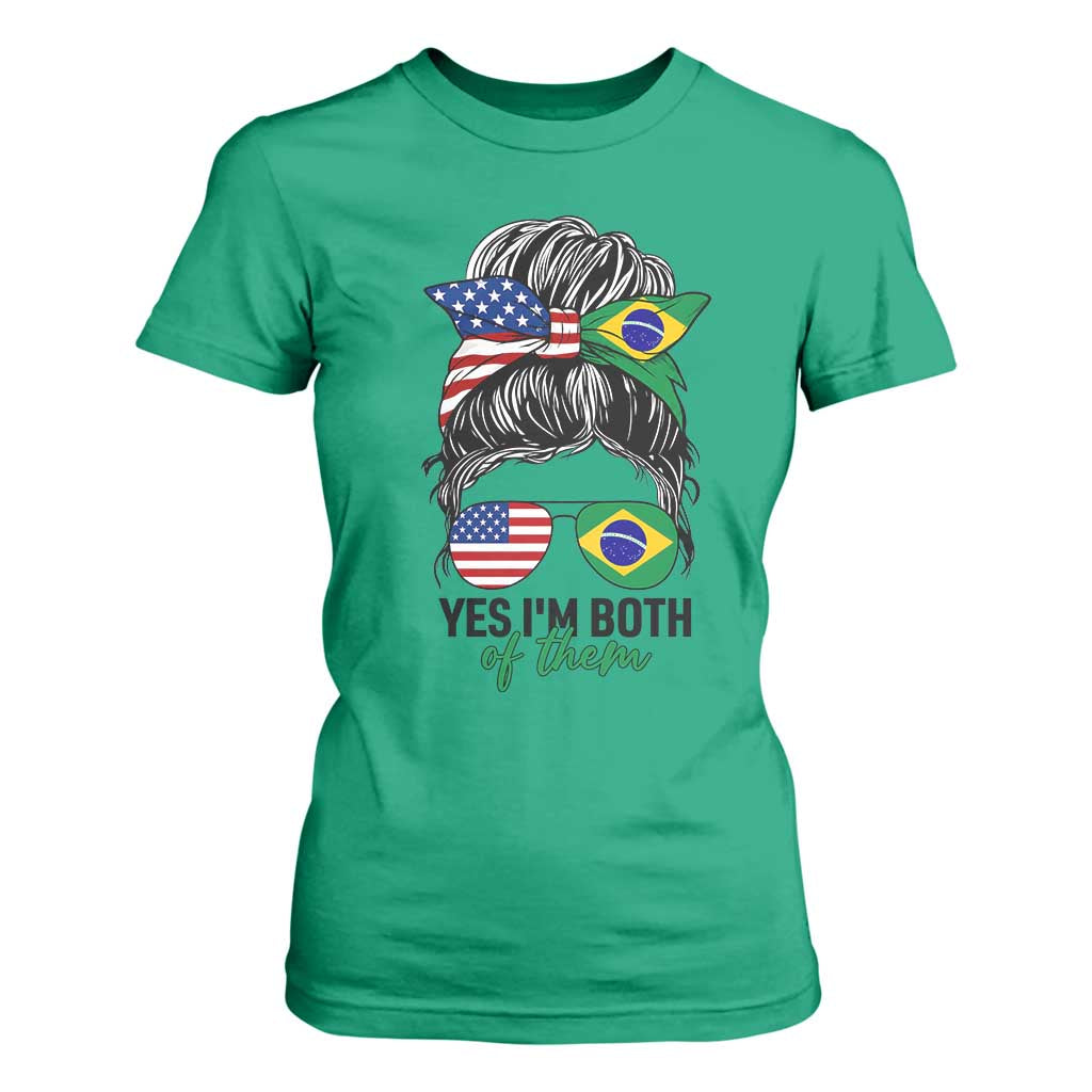 Half American And Brazilian America Brazil Brasil Flag Girl T Shirt For Women Yes I'm Both of Them