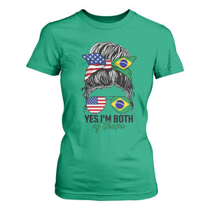 Half American And Brazilian America Brazil Brasil Flag Girl T Shirt For Women Yes I'm Both of Them