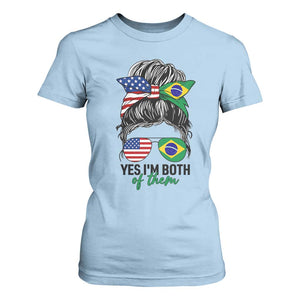 Half American And Brazilian America Brazil Brasil Flag Girl T Shirt For Women Yes I'm Both of Them