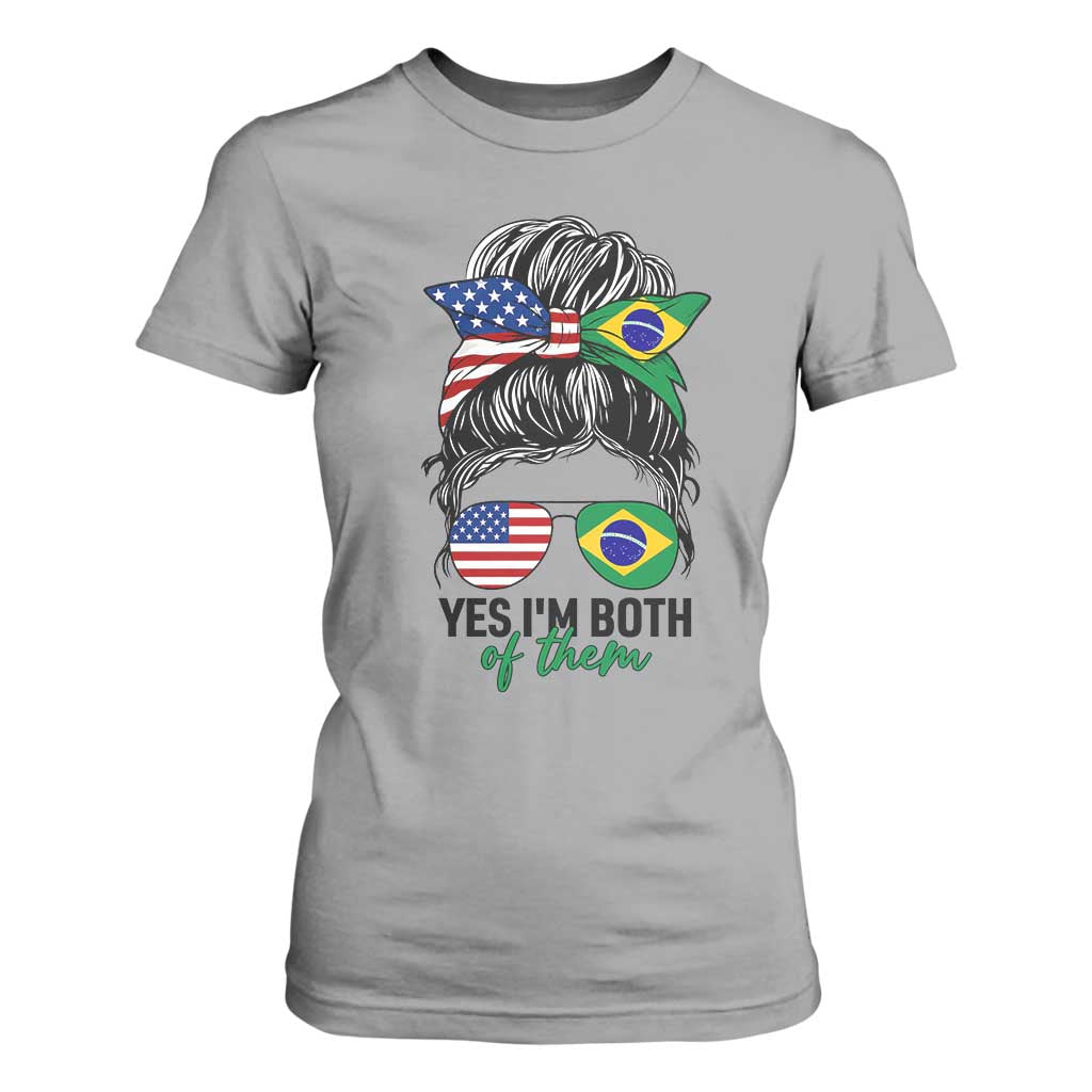 Half American And Brazilian America Brazil Brasil Flag Girl T Shirt For Women Yes I'm Both of Them