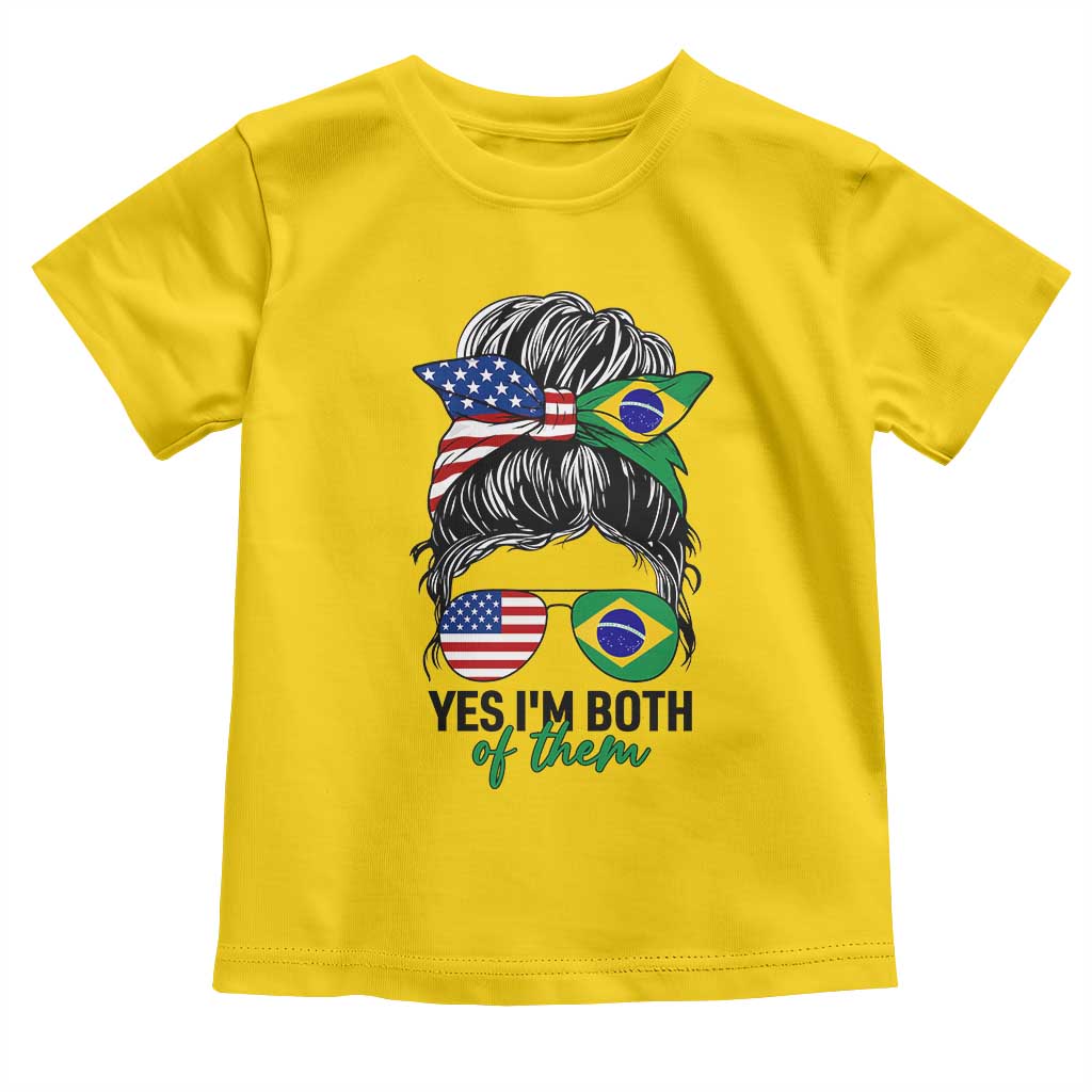Half American And Brazilian America Brazil Brasil Flag Girl Toddler T Shirt Yes I'm Both of Them TS14 Daisy Print Your Wear