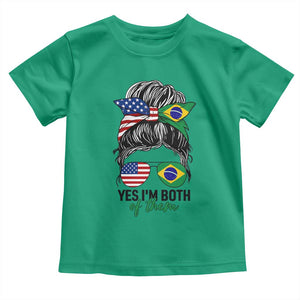 Half American And Brazilian America Brazil Brasil Flag Girl Toddler T Shirt Yes I'm Both of Them