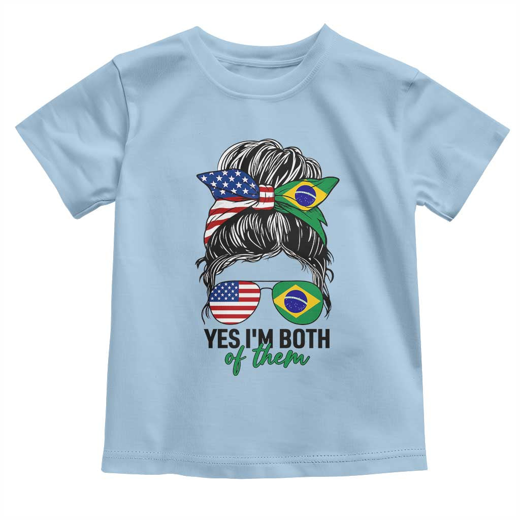 Half American And Brazilian America Brazil Brasil Flag Girl Toddler T Shirt Yes I'm Both of Them