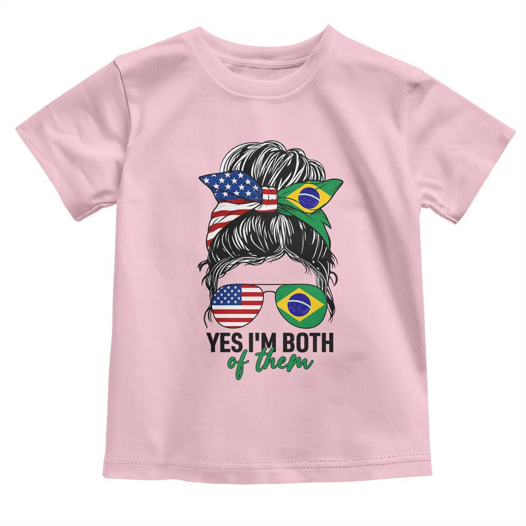 Half American And Brazilian America Brazil Brasil Flag Girl Toddler T Shirt Yes I'm Both of Them