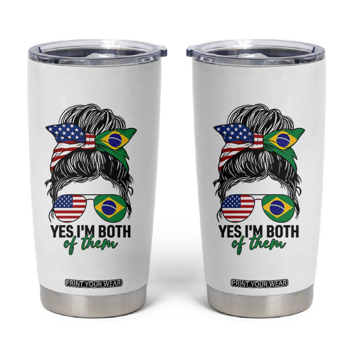 Half American And Brazilian America Brazil Brasil Flag Girl Tumbler Cup Yes I'm Both of Them
