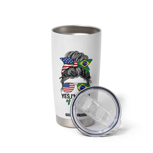 Half American And Brazilian America Brazil Brasil Flag Girl Tumbler Cup Yes I'm Both of Them