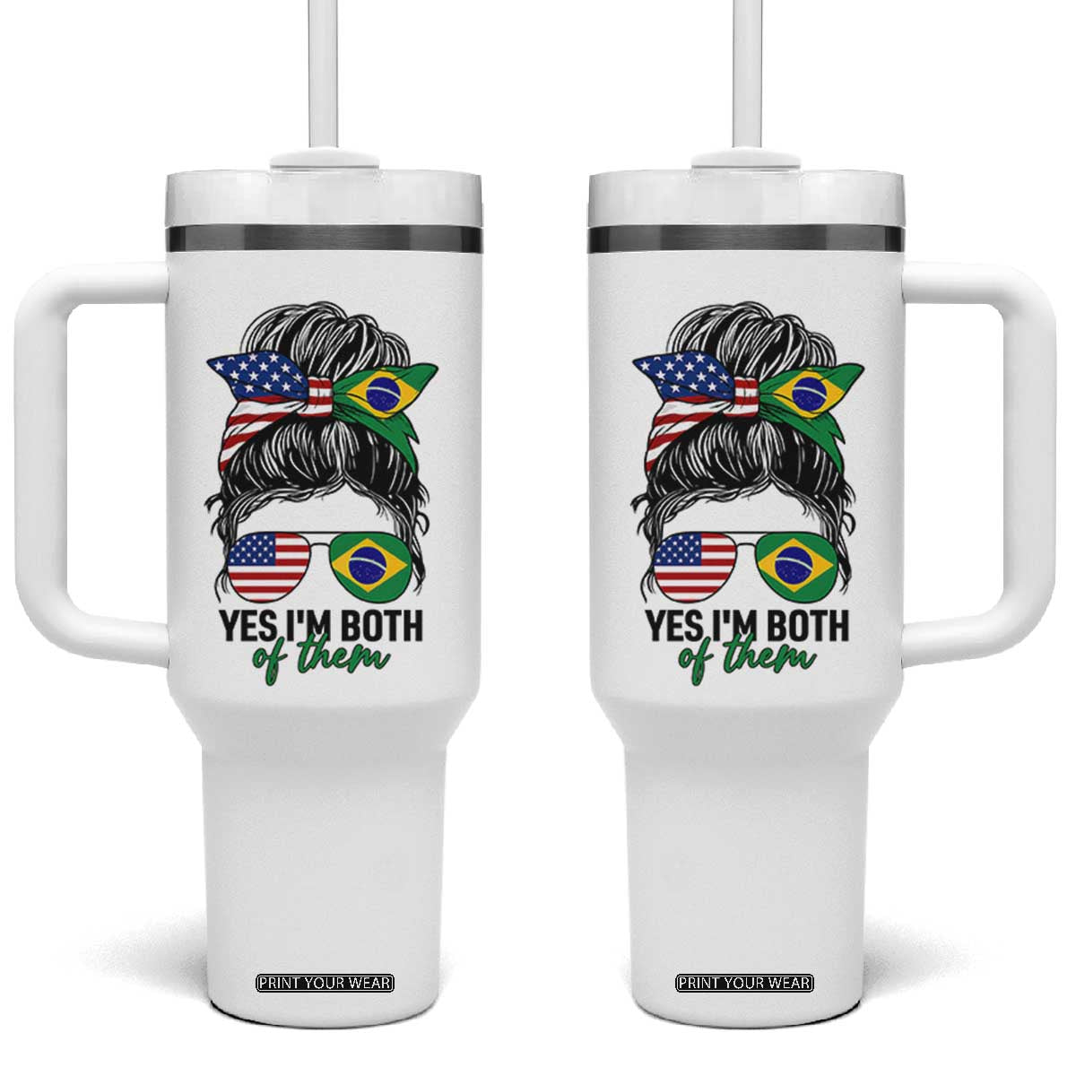 Half American And Brazilian America Brazil Brasil Flag Girl Tumbler With Handle Yes I'm Both of Them