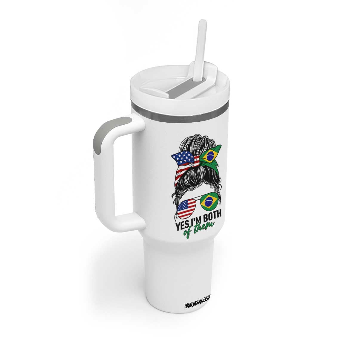 Half American And Brazilian America Brazil Brasil Flag Girl Tumbler With Handle Yes I'm Both of Them