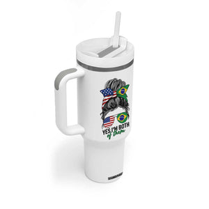 Half American And Brazilian America Brazil Brasil Flag Girl Tumbler With Handle Yes I'm Both of Them