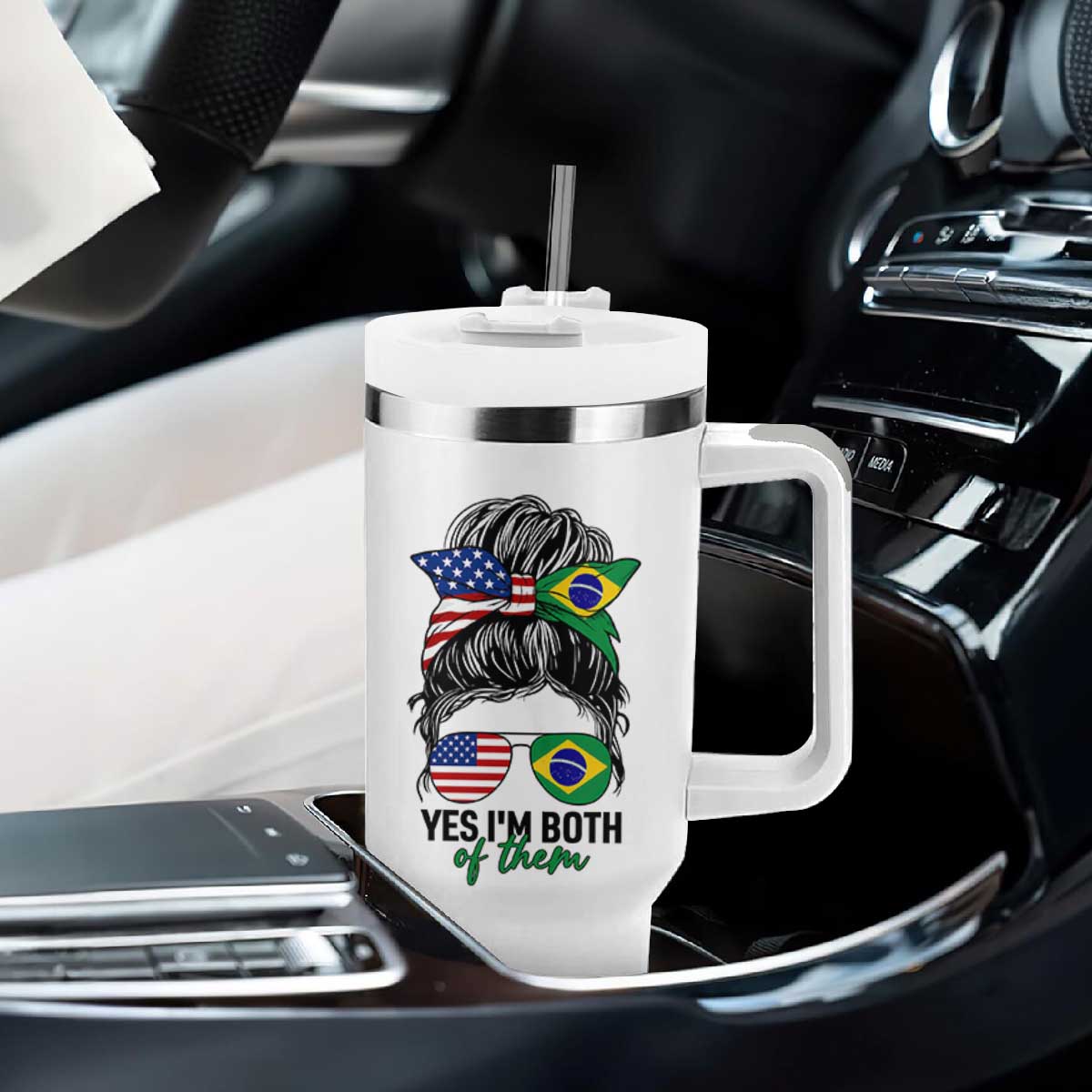 Half American And Brazilian America Brazil Brasil Flag Girl Tumbler With Handle Yes I'm Both of Them