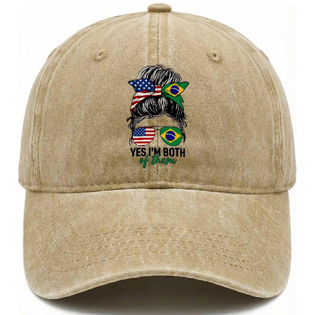 Half American And Brazilian America Brazil Brasil Flag Girl Washed Cotton Baseball Cap Yes I'm Both of Them