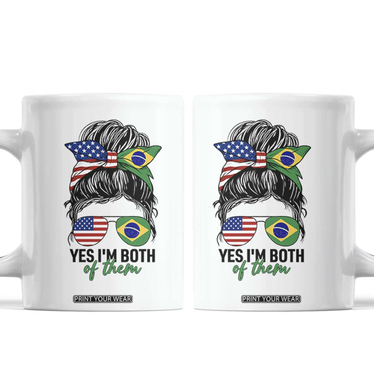 Half American And Brazilian America Brazil Brasil Flag Girl Coffee Mug Yes I'm Both of Them