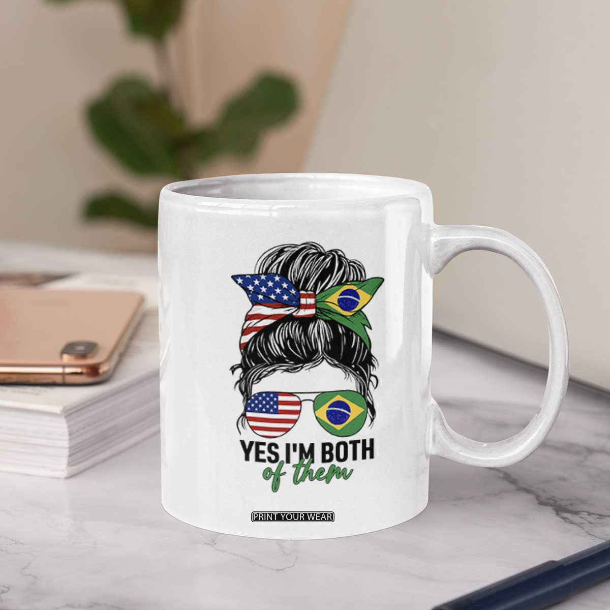 Half American And Brazilian America Brazil Brasil Flag Girl Coffee Mug Yes I'm Both of Them