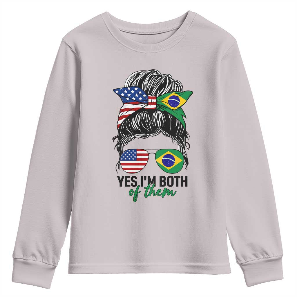 Half American And Brazilian America Brazil Brasil Flag Girl Youth Sweatshirt Yes I'm Both of Them