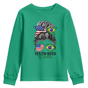 Half American And Brazilian America Brazil Brasil Flag Girl Youth Sweatshirt Yes I'm Both of Them
