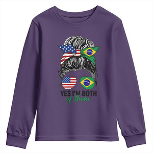 Half American And Brazilian America Brazil Brasil Flag Girl Youth Sweatshirt Yes I'm Both of Them