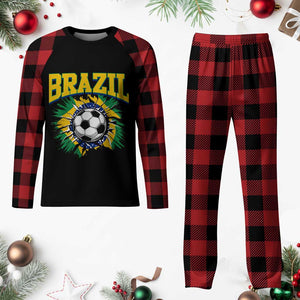 Brazil Soccer Fan Plaid Pajama Set Brazilian Football Game Day Fan