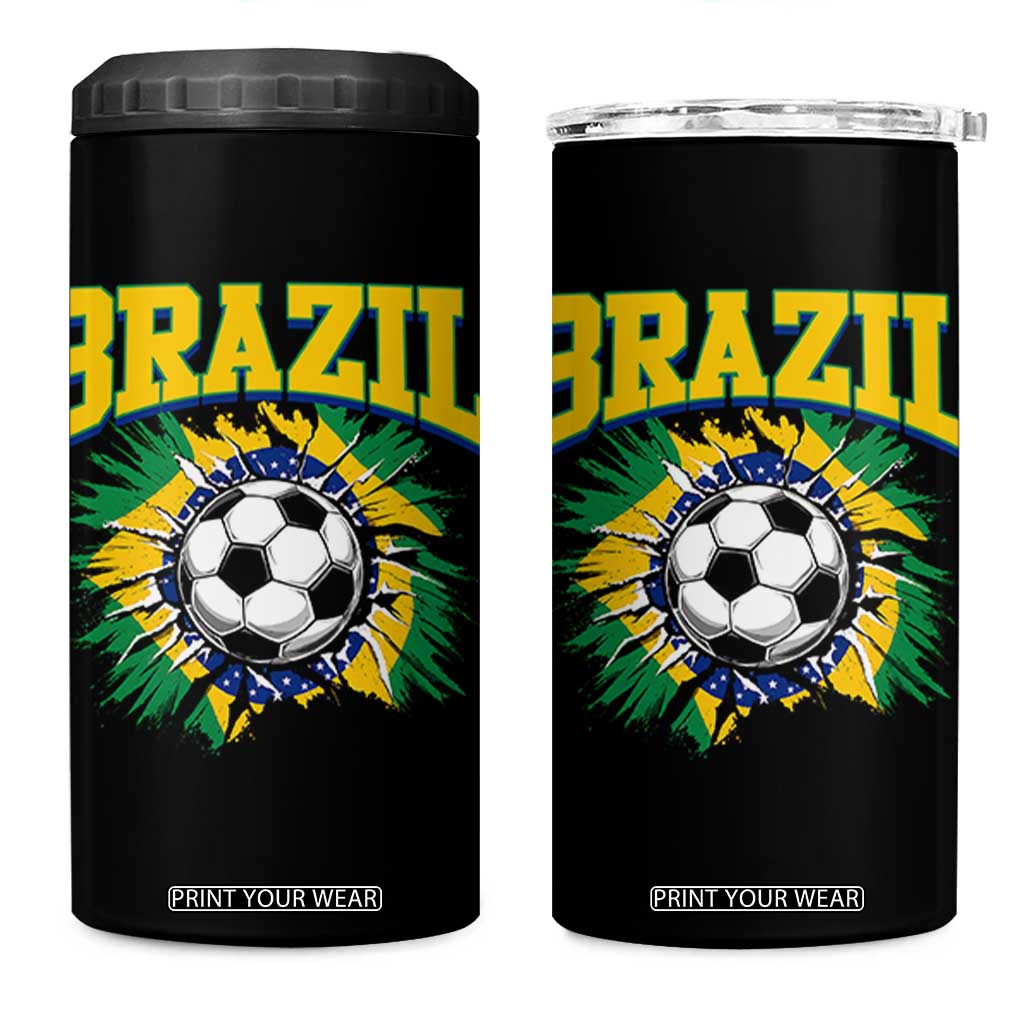 Brazil Soccer Fan 4 in 1 Can Cooler Tumbler Brazilian Football Game Day Fan TS14 One Size: 16 oz Black Print Your Wear