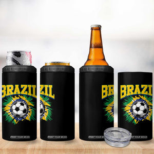 Brazil Soccer Fan 4 in 1 Can Cooler Tumbler Brazilian Football Game Day Fan