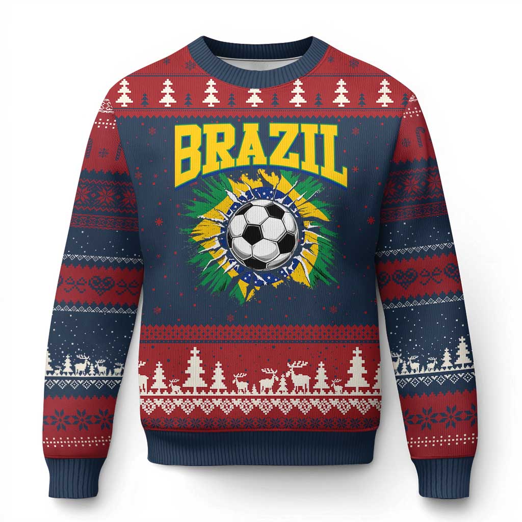 Brazil Soccer Fan Ugly Christmas Sweater Brazilian Football Game Day Fan TS14 Navy Red Print Your Wear