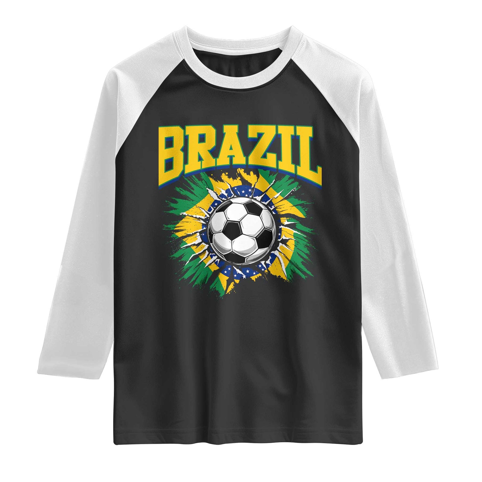 Brazil Soccer Fan Raglan Shirt Brazilian Football Game Day Fan TS14 Black White Print Your Wear