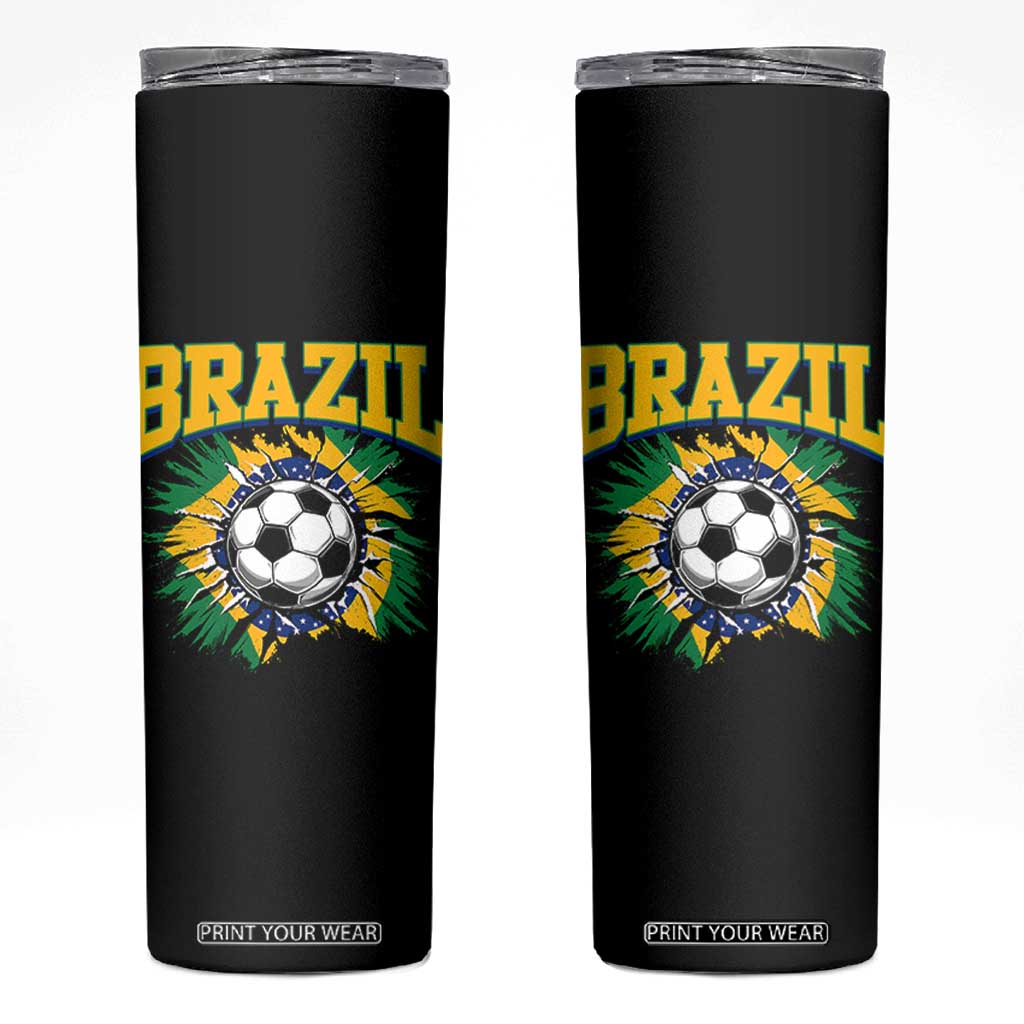Brazil Soccer Fan Skinny Tumbler Brazilian Football Game Day Fan TS14 Black Print Your Wear