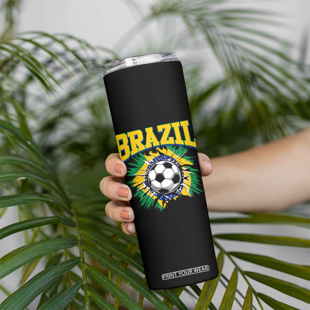Brazil Soccer Fan Skinny Tumbler Brazilian Football Game Day Fan