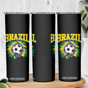 Brazil Soccer Fan Skinny Tumbler Brazilian Football Game Day Fan