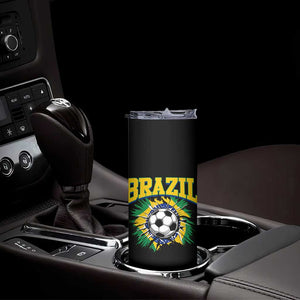 Brazil Soccer Fan Skinny Tumbler Brazilian Football Game Day Fan